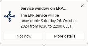Taskbar notification of service window on ERP system